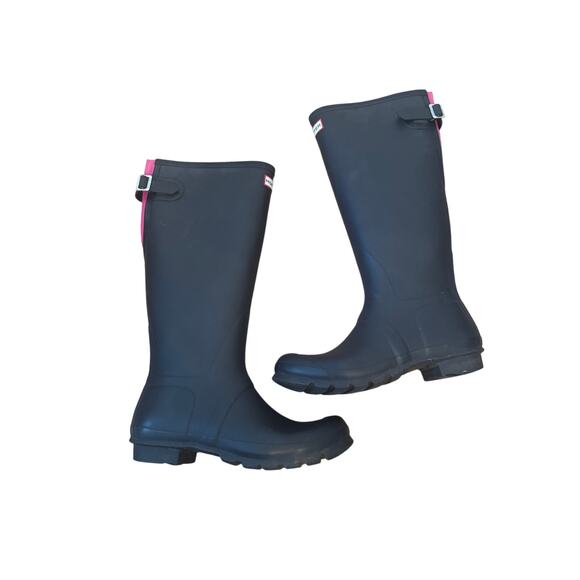 HUNTER Adjustable Rain Boots Navy Pink Size 10 - Picture 2 of 7